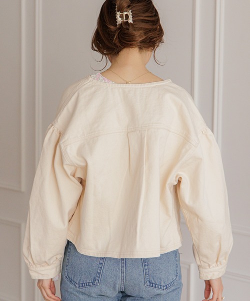 flower(フラワー)の「サニージャケット(ノーカラージャケット・レディース・アイボリー/ピンク・FREE)」の12枚目の写真