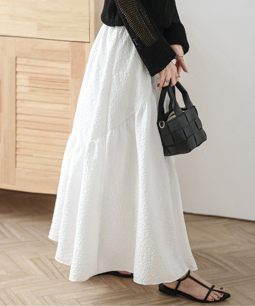 SUGAR BISKET（シュガービスケット）の「ジャガード風ギャザースカート（スカート・レディース・ホワイト/ライトグレー/ブラック/ピンク/ブルー・フリー）」の7枚目の写真