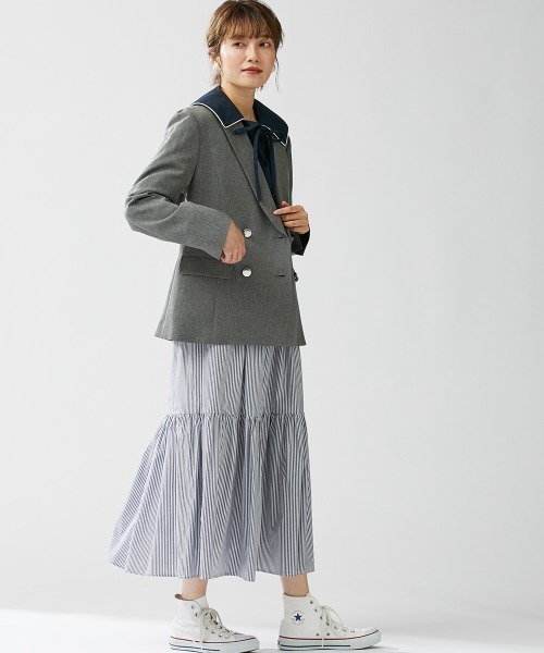 Le temps riche(ルタンリッシュ)の「ティアードロングスカート <Le temps riche>(スカート・レディース・ブルー/ストライプ・M/L/LL)」の16枚目の写真