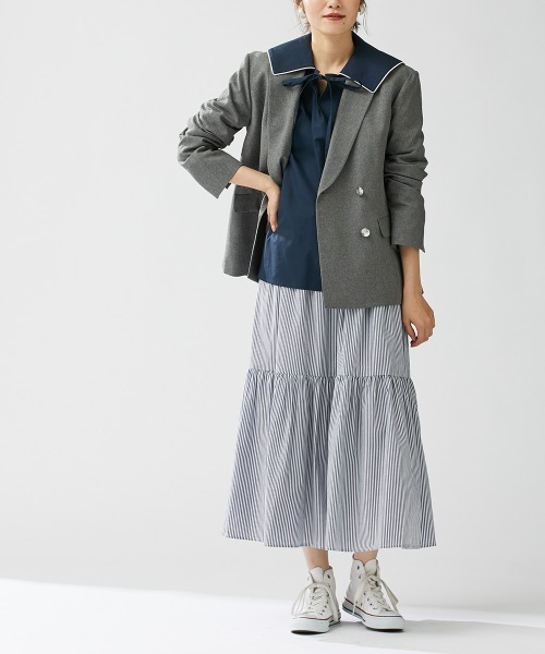 Le temps riche(ルタンリッシュ)の「ティアードロングスカート <Le temps riche>(スカート・レディース・ブルー/ストライプ・M/L/LL)」の18枚目の写真