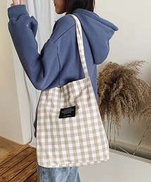 shopnikoniko | ギンガムチェック ロゴキャンバストートバッグ(トートバッグ)