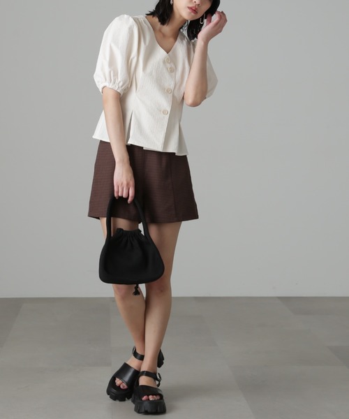 FREE'S MART（フリーズマート）の「◆ハイウエストギンガムショートパンツ（その他パンツ・レディース・ブラック/ブラウン系その他/ベージュ系その他・SMALL/MEDIUM）」の4枚目の写真