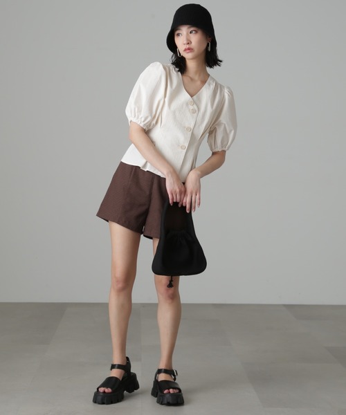 FREE'S MART（フリーズマート）の「◆ハイウエストギンガムショートパンツ（その他パンツ・レディース・ブラック/ブラウン系その他/ベージュ系その他・SMALL/MEDIUM）」の11枚目の写真