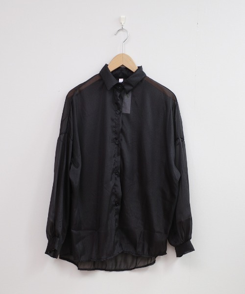 shopnikoniko（ショップニコニコ）の「シアーブラウス 長袖 ボリューム  シャツジャケット シースルー シアーシャツ ロング 夏用（シャツ/ブラウス・レディース・ホワイト/ピンク/イエロー/ブルー/ブラック・フリー）」の20枚目の写真