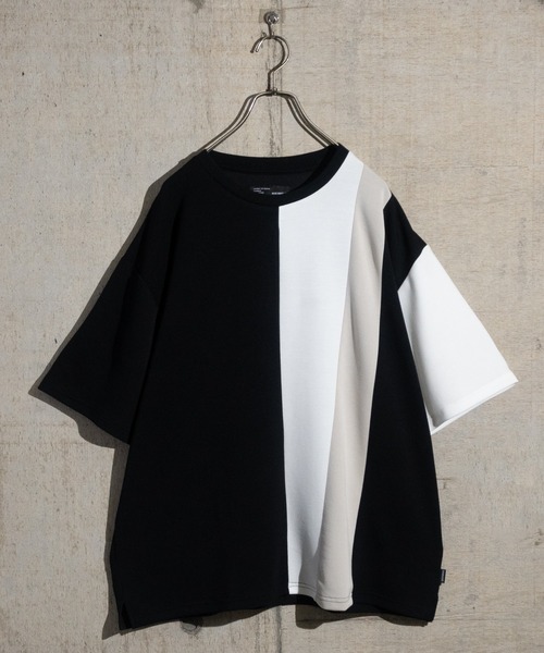 Naive magic(ナイーブマジック)の「【a】とろみポンチ ボディ切替 スリット BIG TEE(Tシャツ/カットソー・メンズ・ホワイト/グレイッシュベージュ/ブラック・MEDIUM/LARGE)」の1枚目の写真