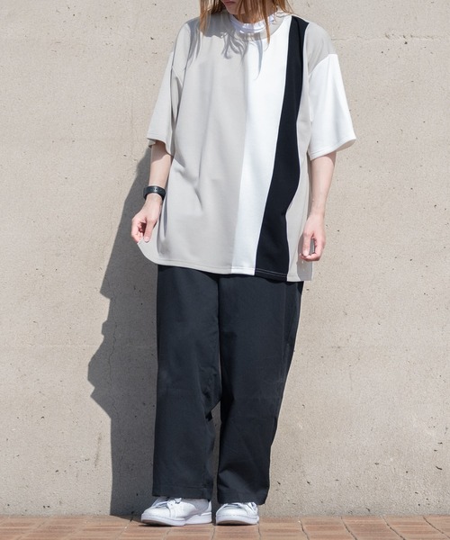 Naive magic(ナイーブマジック)の「【a】とろみポンチ ボディ切替 スリット BIG TEE(Tシャツ/カットソー・メンズ・ホワイト/グレイッシュベージュ/ブラック・MEDIUM/LARGE)」の15枚目の写真