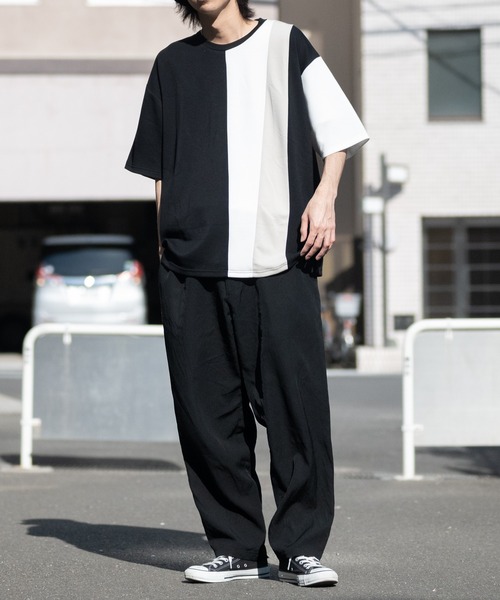 Naive magic(ナイーブマジック)の「【a】とろみポンチ ボディ切替 スリット BIG TEE(Tシャツ/カットソー・メンズ・ホワイト/グレイッシュベージュ/ブラック・MEDIUM/LARGE)」の5枚目の写真