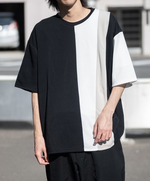 Naive magic(ナイーブマジック)の「【a】とろみポンチ ボディ切替 スリット BIG TEE(Tシャツ/カットソー・メンズ・ホワイト/グレイッシュベージュ/ブラック・MEDIUM/LARGE)」の4枚目の写真