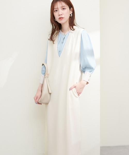 natural couture(ナチュラルクチュール)の「Vネックワンピース(ワンピース・レディース・アイボリー/グレイッシュベージュ/ブラック・FREE)」の21枚目の写真