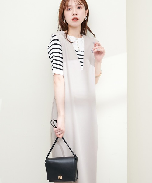 natural couture(ナチュラルクチュール)の「Vネックワンピース(ワンピース・レディース・アイボリー/グレイッシュベージュ/ブラック・FREE)」の9枚目の写真