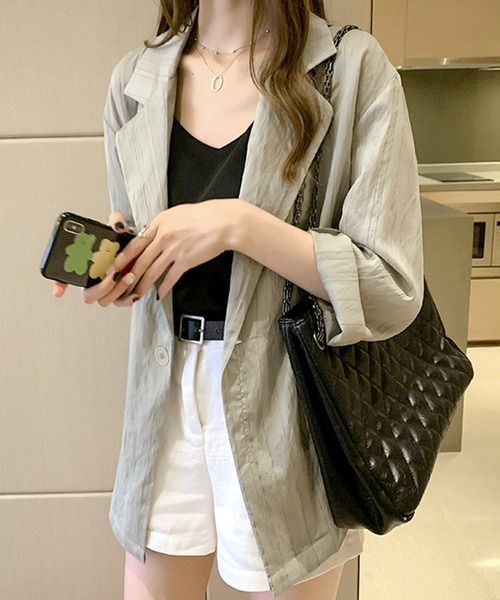 Dewlily(デューリリー)の「シアージャケット(テーラードジャケット・レディース・グリーン/ホワイト・M/L/XL)」の3枚目の写真