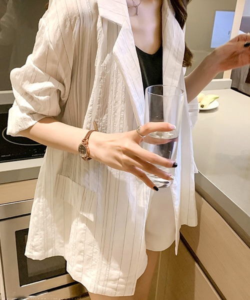 Dewlily(デューリリー)の「シアージャケット(テーラードジャケット・レディース・グリーン/ホワイト・M/L/XL)」の9枚目の写真
