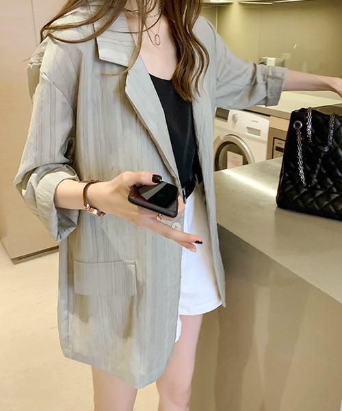 Dewlily(デューリリー)の「シアージャケット(テーラードジャケット・レディース・グリーン/ホワイト・M/L/XL)」の5枚目の写真