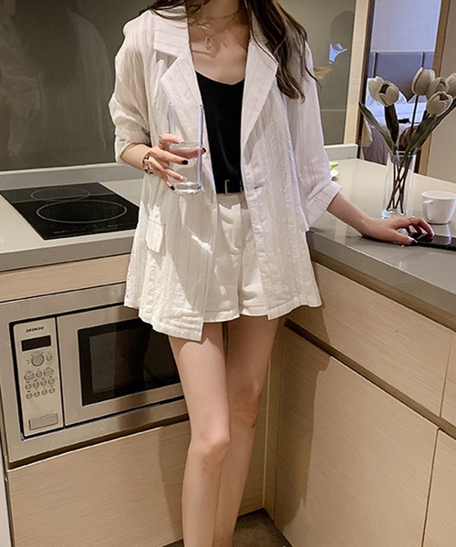 Dewlily(デューリリー)の「シアージャケット(テーラードジャケット・レディース・グリーン/ホワイト・M/L/XL)」の15枚目の写真