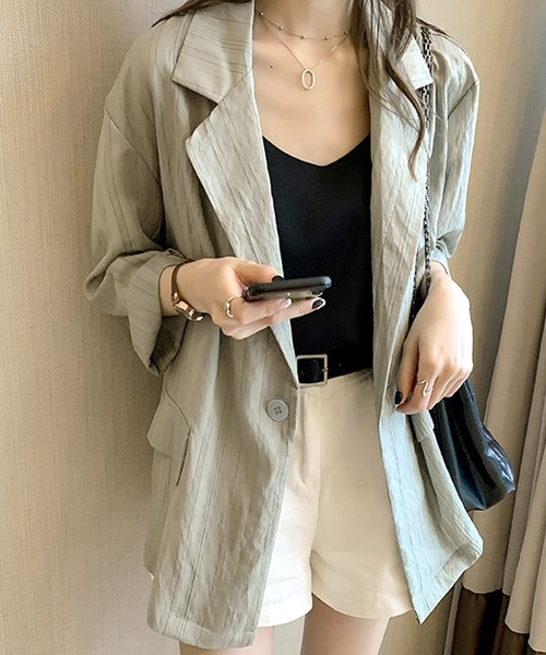 Dewlily(デューリリー)の「シアージャケット(テーラードジャケット・レディース・グリーン/ホワイト・M/L/XL)」の14枚目の写真