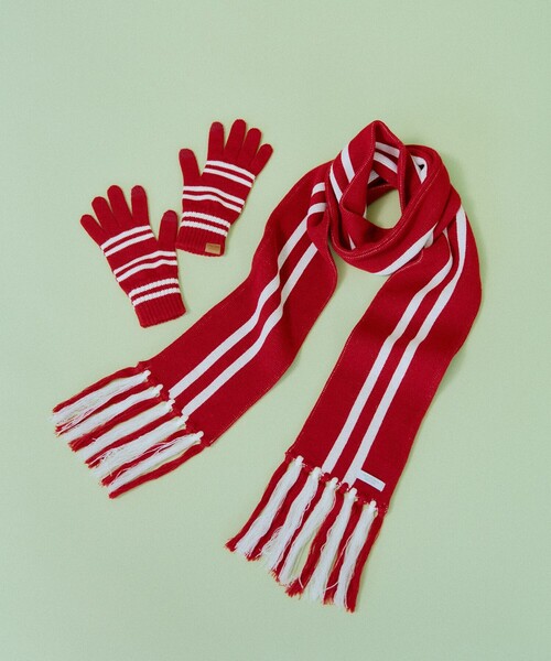 BEAMS BOY(ビームスボーイ)の「INFIELDER DESIGN × BEAMS BOY / ボーダー グローブ(手袋・レディース・ブラウン/レッド/ブルー・ONE SIZE)」の4枚目の写真