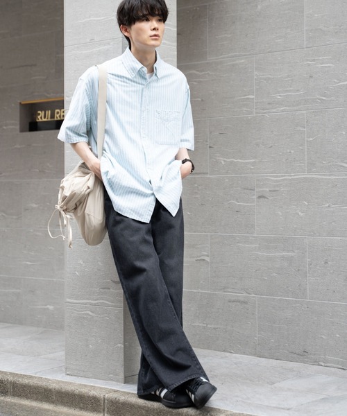 WEGO(ウィゴー)の「WEGO/コットンオックス半袖BIGシャツ(シャツ/ブラウス・メンズ・ホワイト/サックスブルー/グリーン系その他4/ブルー系その他4・MEDIUM/LARGE)」の14枚目の写真