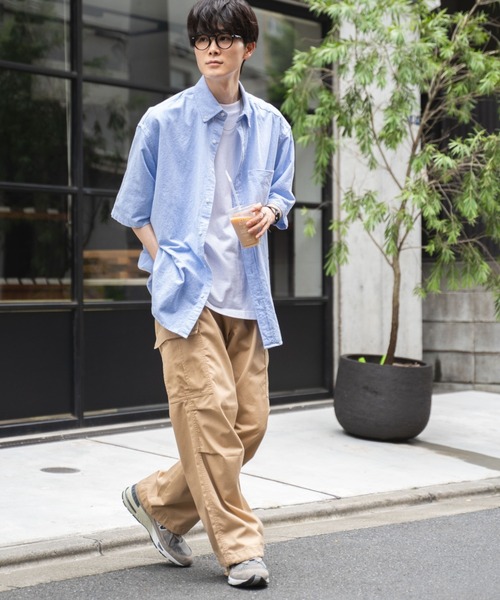 WEGO(ウィゴー)の「WEGO/コットンオックス半袖BIGシャツ(シャツ/ブラウス・メンズ・ホワイト/サックスブルー/グリーン系その他4/ブルー系その他4・MEDIUM/LARGE)」の16枚目の写真