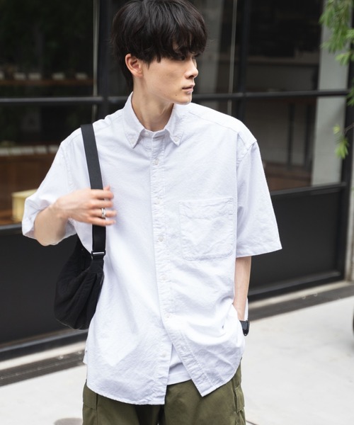 WEGO(ウィゴー)の「WEGO/コットンオックス半袖BIGシャツ(シャツ/ブラウス・メンズ・ホワイト/サックスブルー/グリーン系その他4/ブルー系その他4・MEDIUM/LARGE)」の7枚目の写真