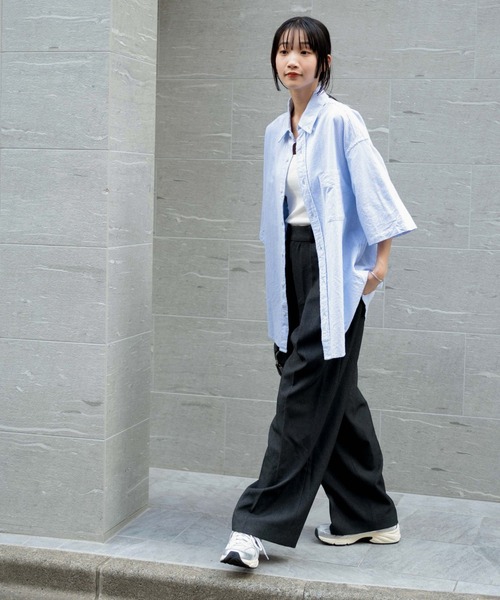 WEGO(ウィゴー)の「WEGO/コットンオックス半袖BIGシャツ(シャツ/ブラウス・メンズ・ホワイト/サックスブルー/グリーン系その他4/ブルー系その他4・MEDIUM/LARGE)」の12枚目の写真