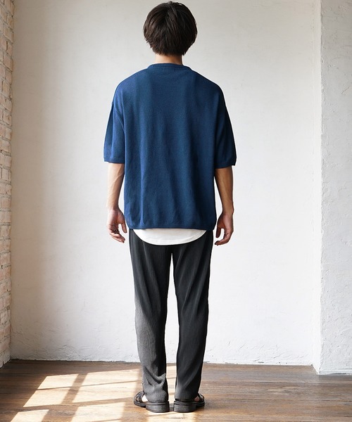 MinoriTY】さらさら夏素材フラワーサマーニット 花柄 半袖Tシャツ
