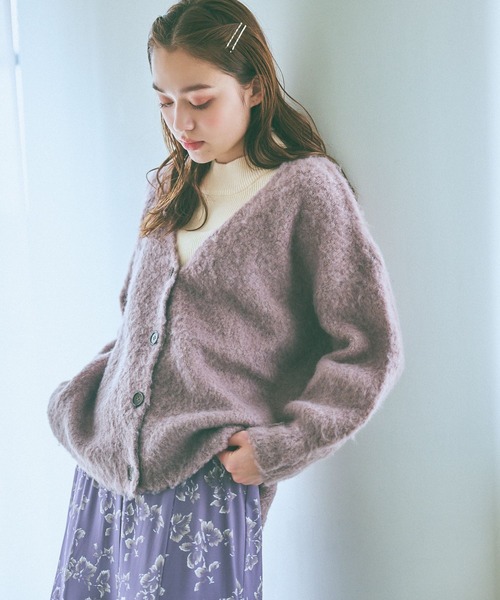 mysty woman(ミスティウーマン)の「ブークレーシャギーカーディガン 973366(カーディガン/ボレロ・レディース・ブルー/モカ/オフホワイト/ピンク系その他・FREE)」の8枚目の写真