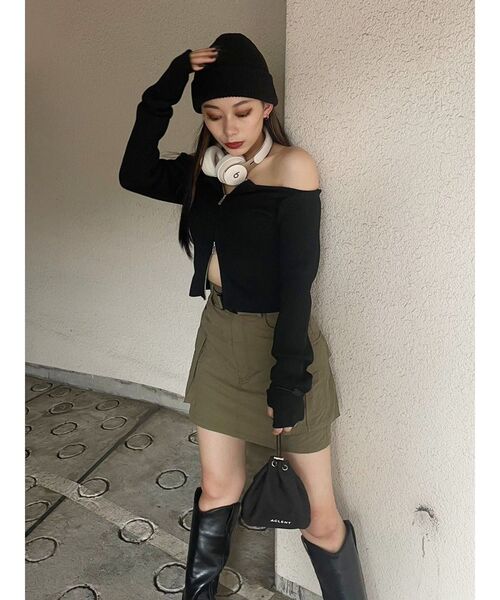 EVRIS（エヴリス）の「ベルトカーゴミニスカート（スカート・レディース・ブラック/カーキ・SMALL/MEDIUM）」の6枚目の写真