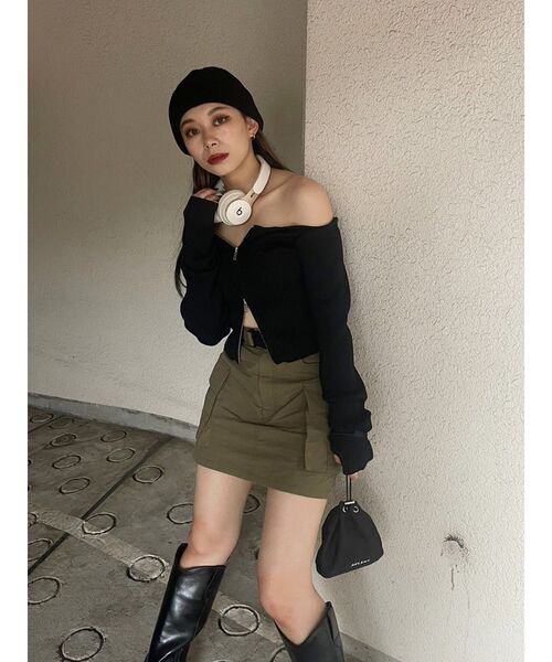 EVRIS（エヴリス）の「ベルトカーゴミニスカート（スカート・レディース・ブラック/カーキ・SMALL/MEDIUM）」の7枚目の写真