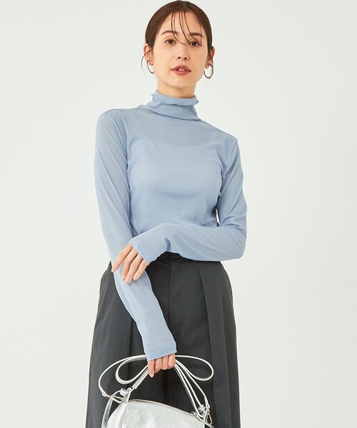 green label relaxing（グリーンレーベルリラクシング）の「［size SHORTあり］シアー メロー タートル プルオーバー カットソー（Tシャツ/カットソー・レディース・イエロー/ダークグレー/ライトブルー/オフホワイト・FREE/SHORT）」の9枚目の写真