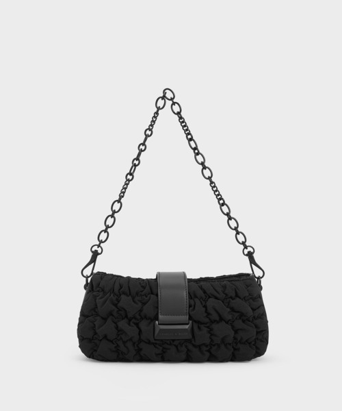 CHARLES & KEITH（チャールズ & キース）の「ルーシュドナイロン チェーンハンドルバッグ（ショルダーバッグ・レディース・ベージュ/ブラック・M）」の14枚目の写真