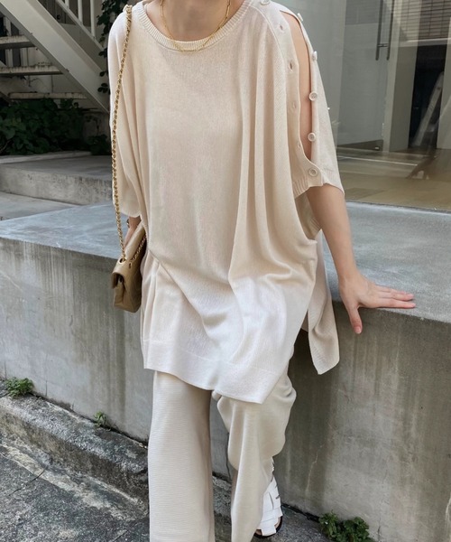 WILLFULLY（ウィルフリー）の「shoulder button summer knit set up