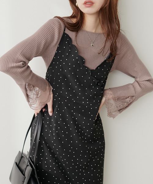 natural couture(ナチュラルクチュール)の「前後2WAY袖口レースリブニット(ニット/セーター・レディース・グレイッシュベージュ/オフホワイト/ブラック/ネイビー/ラベンダー/オレンジ・FREE)」の4枚目の写真