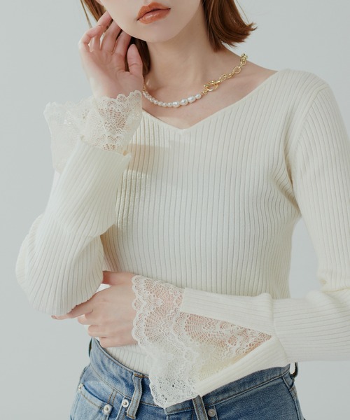 ★未使用　JUSGLITTY 前後2WAY袖レースニット JUSGLITTY（ジャスグリッティー）の「前後2WAY袖レース