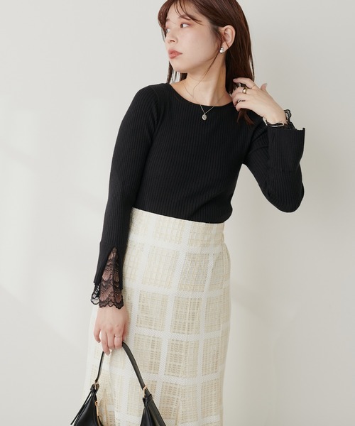 natural couture(ナチュラルクチュール)の「前後2WAY袖口レースリブニット(ニット/セーター・レディース・グレイッシュベージュ/オフホワイト/ブラック/ネイビー/ラベンダー/オレンジ・FREE)」の20枚目の写真