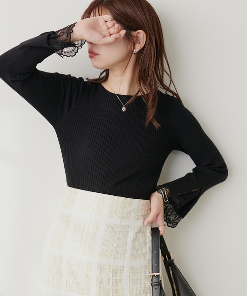 natural couture(ナチュラルクチュール)の「前後2WAY袖口レースリブニット(ニット/セーター・レディース・グレイッシュベージュ/オフホワイト/ブラック/ネイビー/ラベンダー/オレンジ・FREE)」の19枚目の写真