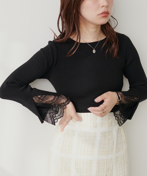natural couture(ナチュラルクチュール)の「前後2WAY袖口レースリブニット(ニット/セーター・レディース・グレイッシュベージュ/オフホワイト/ブラック/ネイビー/ラベンダー/オレンジ・FREE)」の18枚目の写真