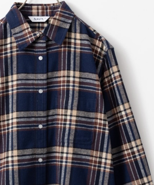 NAVY（ネイビー）の「ネルチェックシャツ（シャツ/ブラウス・レディース・ブラウン/ブラック/ネイビー/マスタード/レッド・L/M）」の4枚目の写真
