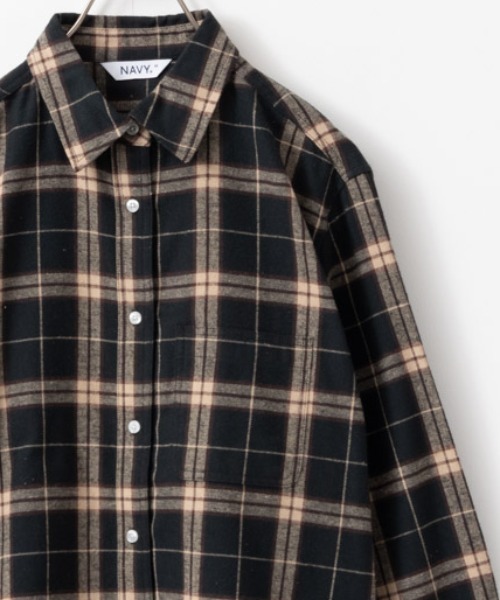 NAVY（ネイビー）の「ネルチェックシャツ（シャツ/ブラウス・レディース・ブラウン/ブラック/ネイビー/マスタード/レッド・L/M）」の3枚目の写真