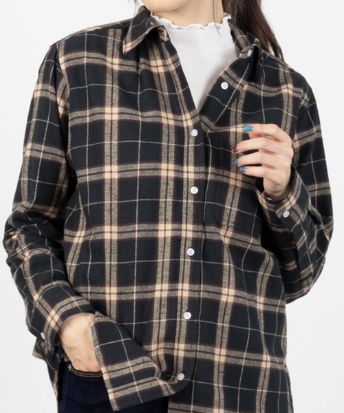 NAVY（ネイビー）の「ネルチェックシャツ（シャツ/ブラウス・レディース・ブラウン/ブラック/ネイビー/マスタード/レッド・L/M）」の10枚目の写真