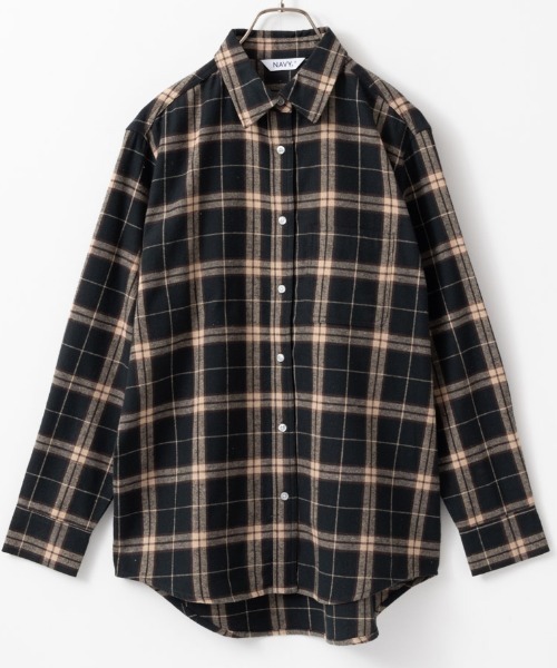 NAVY（ネイビー）の「ネルチェックシャツ（シャツ/ブラウス・レディース・ブラウン/ブラック/ネイビー/マスタード/レッド・L/M）」の9枚目の写真