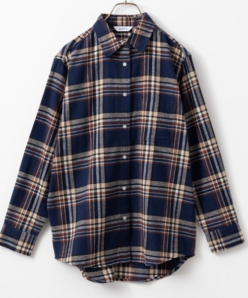 NAVY（ネイビー）の「ネルチェックシャツ（シャツ/ブラウス・レディース・ブラウン/ブラック/ネイビー/マスタード/レッド・L/M）」の12枚目の写真