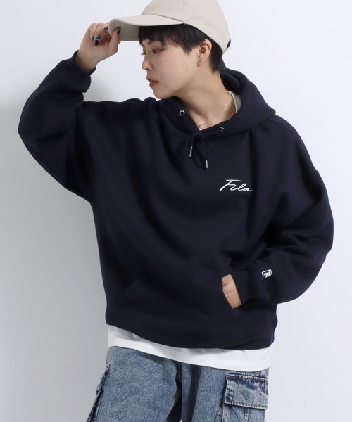FILA（フィラ）の「FILA（フィラ）ワンポイントロゴ刺繍 無地 裏起毛スウェットパーカー メンズ レディース/長袖プルオーバー フーディー（パーカー・メンズ・アッシュグレー/ネイビー系1/ネイビー/ホワイト/ブラック/ブラック系その他・L/LL/M）」の6枚目の写真