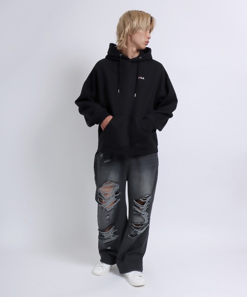 FILA（フィラ）の「FILA（フィラ）ワンポイントロゴ刺繍 無地 裏起毛スウェットパーカー メンズ レディース/長袖プルオーバー フーディー（パーカー・メンズ・アッシュグレー/ネイビー系1/ネイビー/ホワイト/ブラック/ブラック系その他・L/LL/M）」の12枚目の写真