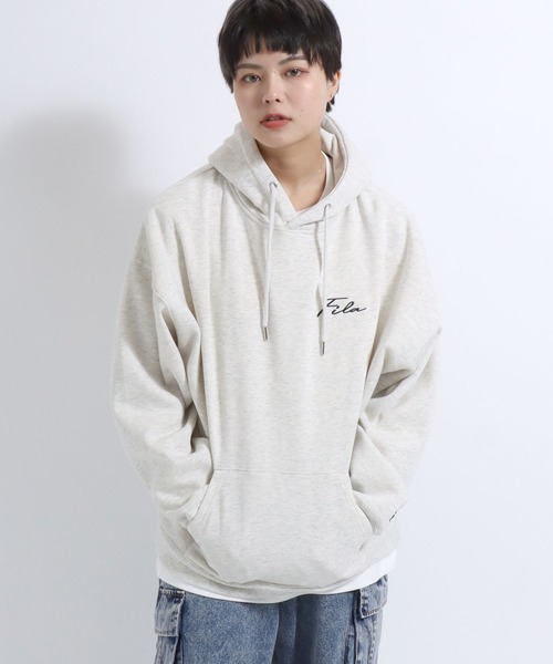リリアン＊FILAフィラ＊星柄パッチが可愛い杢グレーのスウェットパーカーL FILA フィラ パーカー 裏起毛 メンズ レディース トレーナー