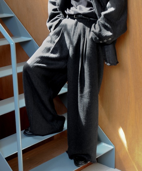 NILWAY（ニルウェイ）の「ツイードハンドフリンジ袴ワイドスラックス/ ワイドパンツ（スラックス・メンズ・ブラック/ブルー/ライトグレー/ブラック×ホワイト・LARGE/SMALL/MEDIUM）」の14枚目の写真