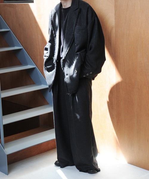 NILWAY（ニルウェイ）の「ツイードハンドフリンジ袴ワイドスラックス/ ワイドパンツ（スラックス・メンズ・ブラック/ブルー/ライトグレー/ブラック×ホワイト・LARGE/SMALL/MEDIUM）」の17枚目の写真