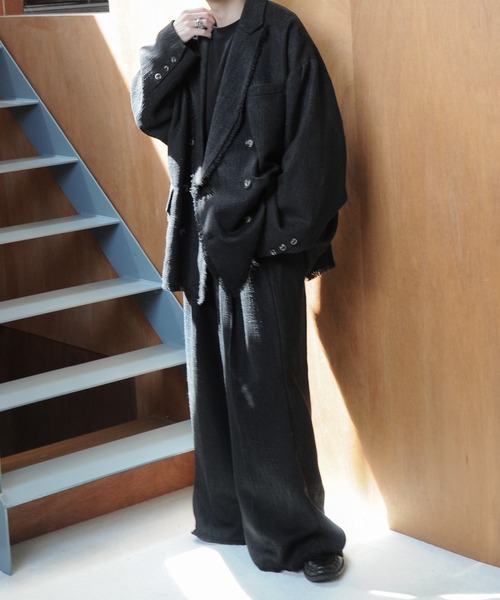 NILWAY（ニルウェイ）の「ツイードハンドフリンジ袴ワイドスラックス/ ワイドパンツ（スラックス・メンズ・ブラック/ブルー/ライトグレー/ブラック×ホワイト・LARGE/SMALL/MEDIUM）」の19枚目の写真