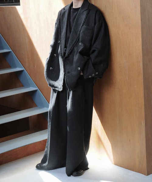 NILWAY（ニルウェイ）の「ツイードハンドフリンジ袴ワイドスラックス/ ワイドパンツ（スラックス・メンズ・ブラック/ブルー/ライトグレー/ブラック×ホワイト・LARGE/SMALL/MEDIUM）」の21枚目の写真