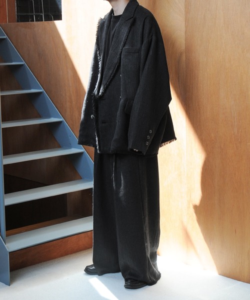 NILWAY（ニルウェイ）の「ツイードハンドフリンジ袴ワイドスラックス/ ワイドパンツ（スラックス・メンズ・ブラック/ブルー/ライトグレー/ブラック×ホワイト・LARGE/SMALL/MEDIUM）」の22枚目の写真