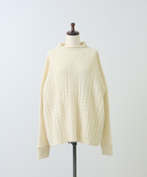 NARU FACTORY（ナルファクトリー）の「ラムウール アラン柄ハイネックニット（ニット/セーター・レディース・アイボリー・FREE）」の7枚目の写真